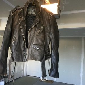 GUESS distressed leather moto bike jacket Brown